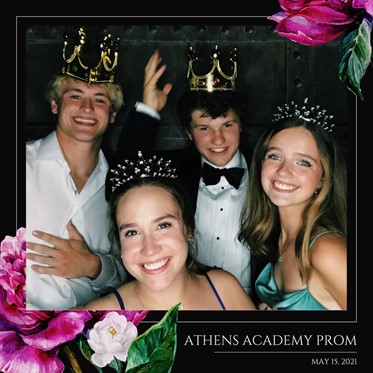 Photo of Prom Court (left to right): Wally Terrel (Prom Prince), Meg Williams (Prom Queen), Drew Hunt (Prom King), and Kathryn Nichols (Prom Princess). 
