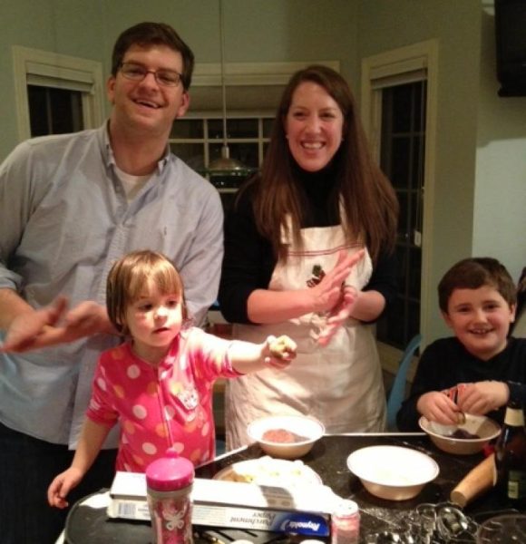 Ms. Sensing  baking with her brother, niece and nephew. 
