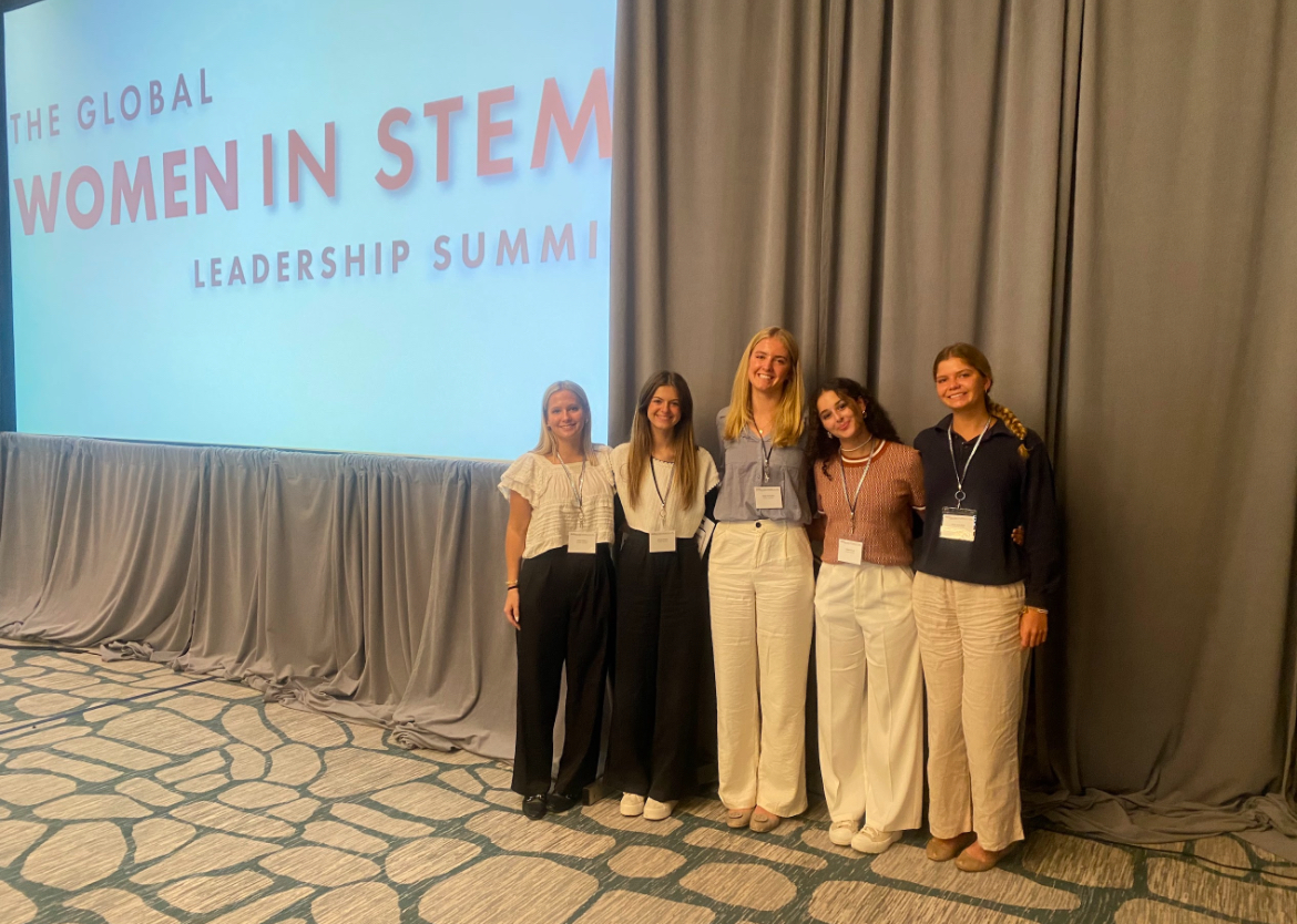 Seniors Janie O’Neil, Emilee Stortz, Marie Rutledge, Siena Avolio, & Nina Rutledge at the Women in STEM conference (Left to Right)